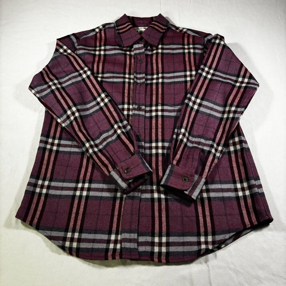 Evan-Picone Women’s 100% Wool Shirt Size S Burgundy Black Gray Flannel Outdoor